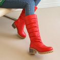 thumbnail image 4 of Women Round Toe Warm Knee High Boots Plus Size Mid Heel Quilted Fabric Tall Boots Non Slip Outsole for Fall Winter Commuting Travel Red, 4 of 7