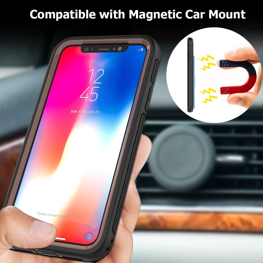BUNDLE: Kona Vegan Leather Folio Wallet Case (Brown) & Selfie Stick Mini Tripod 2.0 (Purple) for Apple iPhone XS / X - Kickstand, Card Slots, Car Mount Compatible, Magnetic Closure