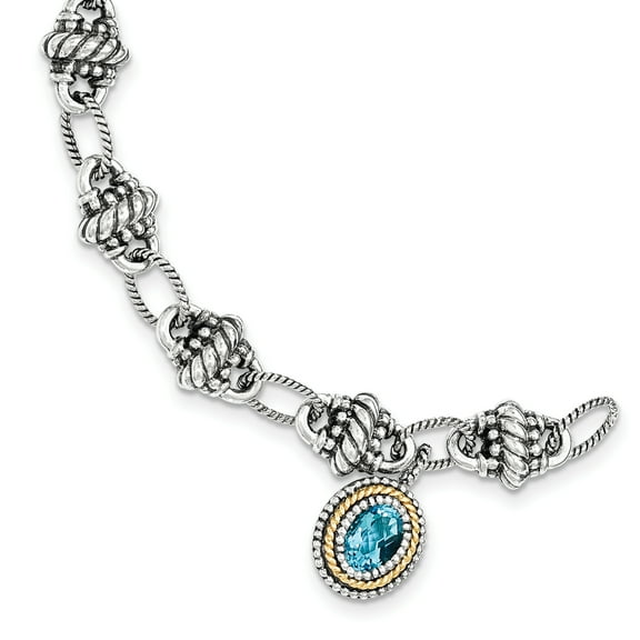 Sterling Silver with 14k Light Swiss Blue Topaz Bracelet