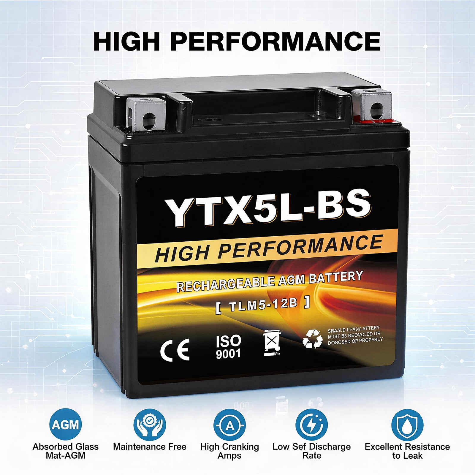 Anlibatt YTX5L-BS Motorcycle Battery 12V 4Ah 80CCA Rechargeable Sealed Batteries Powersport Replacement for ATV, Scooter, Jet ski, Dirt Bike
