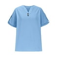 thumbnail image 5 of Womens Work Tops Women's Fashion Solid Button Shirt Female V-Neck Loose T-shirt Blouse Sky Blue L, 5 of 9