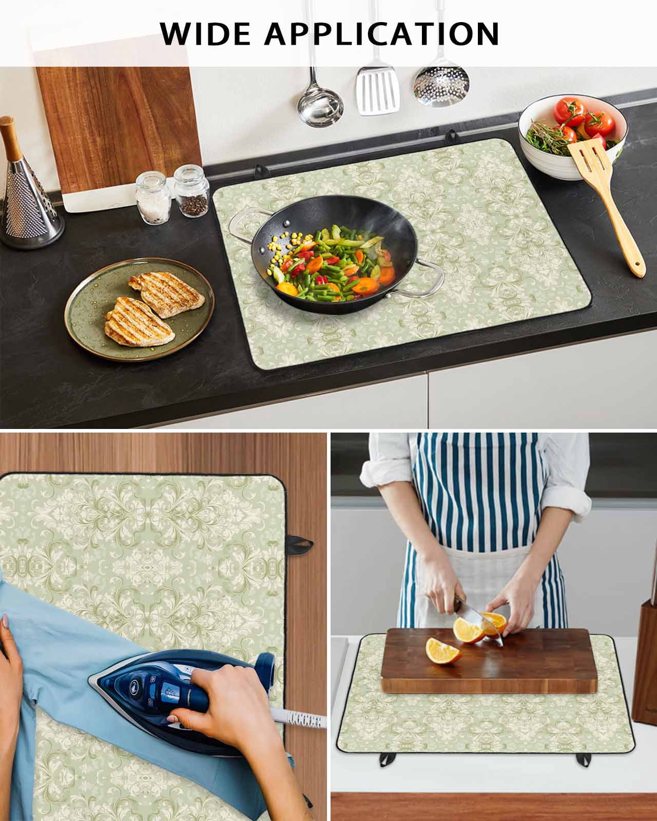 nqOlkjepod Large Induction Cooktop Protector Mat 24"x21", Retro Floral Stove Top Covers for Electric Stove, Vintage Ethnic Tribe Abstract Art Sage Green Stove Burner Cover Mats Stove Cover