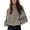 Beige, variant on Womens Cropped Gingham Bomber Jacket Stand Collar Plaid Zip Up Coat with Pockets