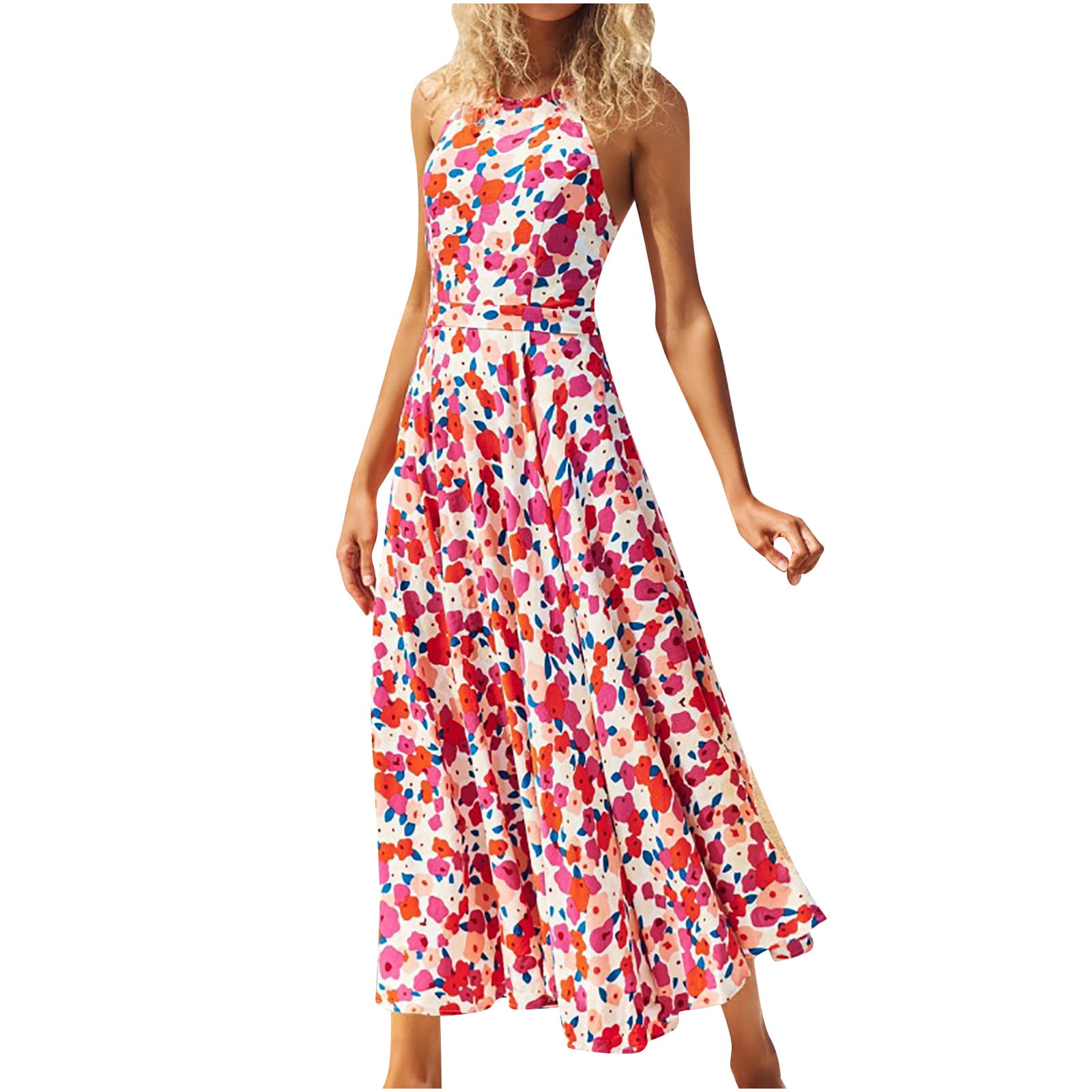 Tarmeek Women's Summer Dresses Casual Floral Print Sleeveless Halter ...