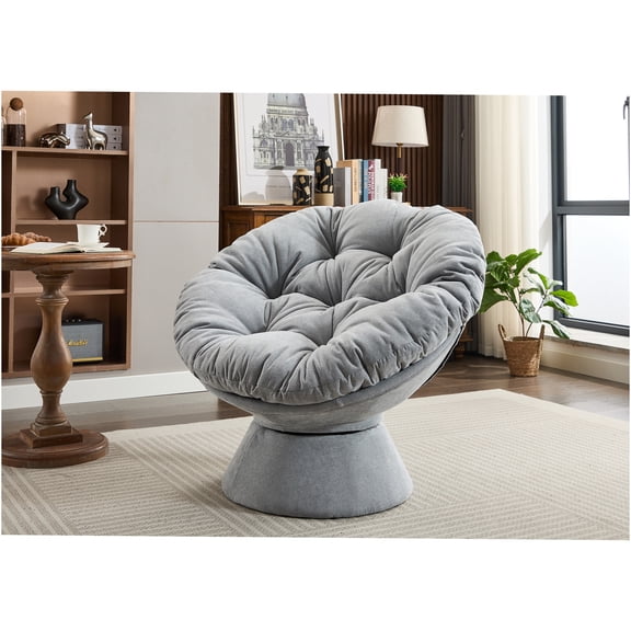 JERFIT Modern Swivel Accent Chair, Oversized Plush Chenille Barrel Chair with 360 Rotation for Living Room, Bedroom, Light Grey