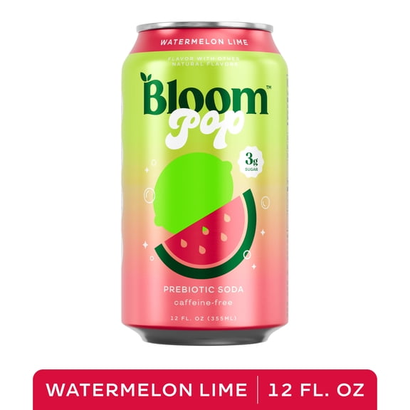 Bloom Nutrition Pop Prebiotic Soda, Watermelon Lime, 12 fl oz Can