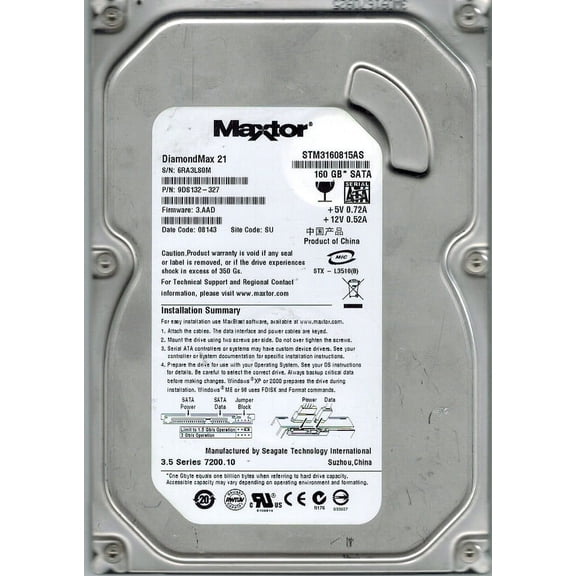 Maxtor STM3160815AS P/N: 9DS132-327 F/W: 3.AAD 160GB SU Seagate