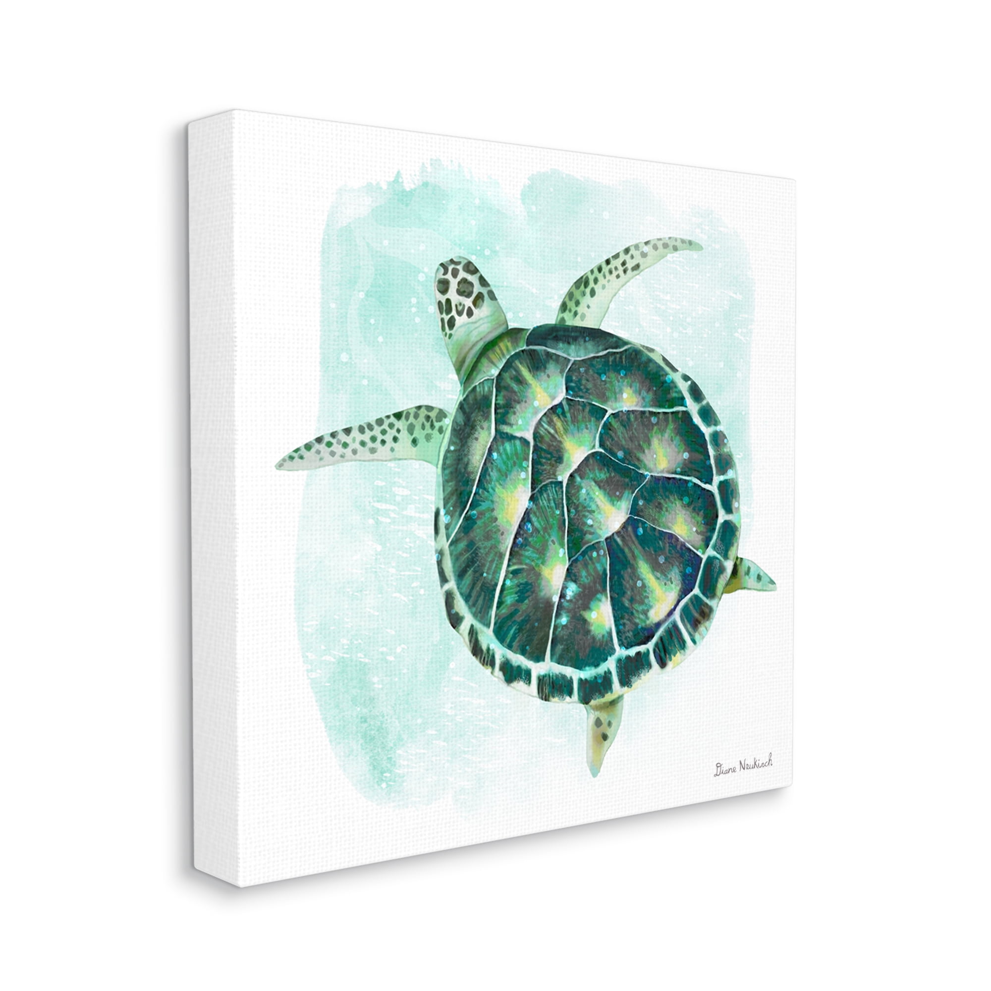 Stupell Industries Green Speckled Sea Turtle Swimming Ocean Water Painting Gallery Wrapped Canvas Print Wall Art, Design by Diane Neukirch