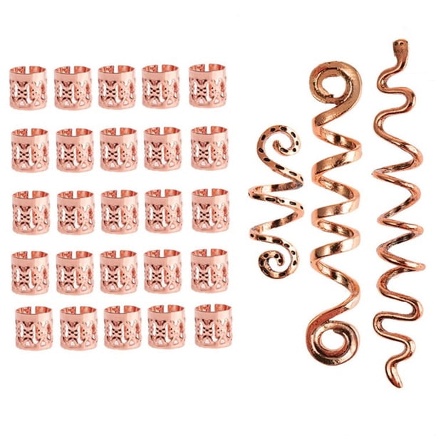 28 piezas de cuentas para el cabello, bobinas en espiral, cuentas para rastas, anillos Bs, Clips, puños de Metal, joyería para el cabello, accesorios para envolver el cabello, pinzas para el cabello