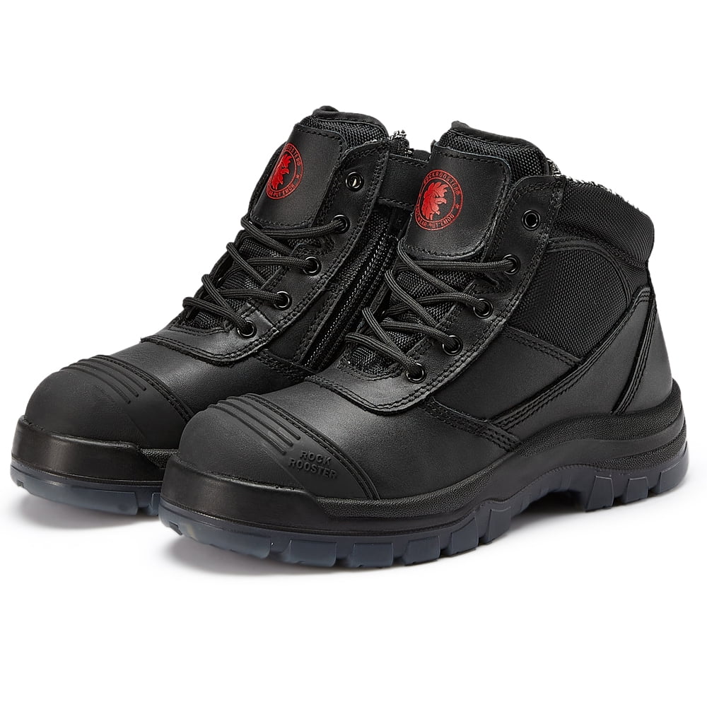ROCKROOSTER Steel Toe Work Boots Indestructible Men's Safety Black Boots Lace Up 
