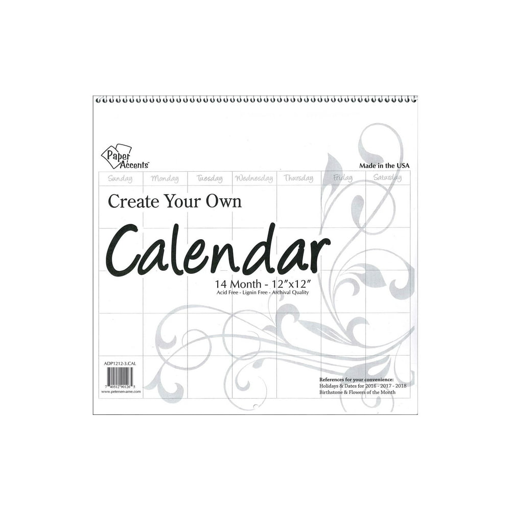 CYO Calendar 12x12 14 Month Blank White
