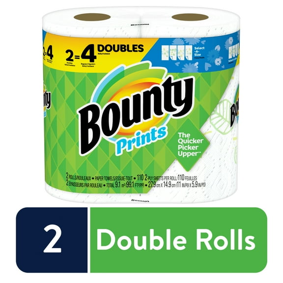 Bounty Select-A-Size Paper Towels, Print, 2 Double Rolls