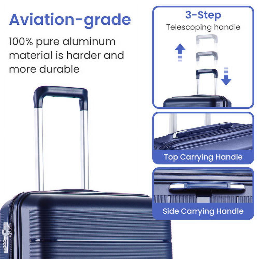 POWANLI 4 Piece Luggage Sets(14"20"24"28"）, PP Hardside Lightweight & Durable suitcase, Expandable, TSA Lock, Spinner Wheels, Airline Approved,(Navy Blue)