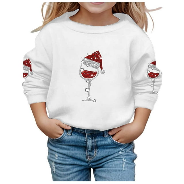 Chandail à Capuchon et Chandails en Molleton pour Filles - Automne Hiver Imprimé de Noël Col Rond Manches Longues Chandail en Molleton Décontracté pour Filles