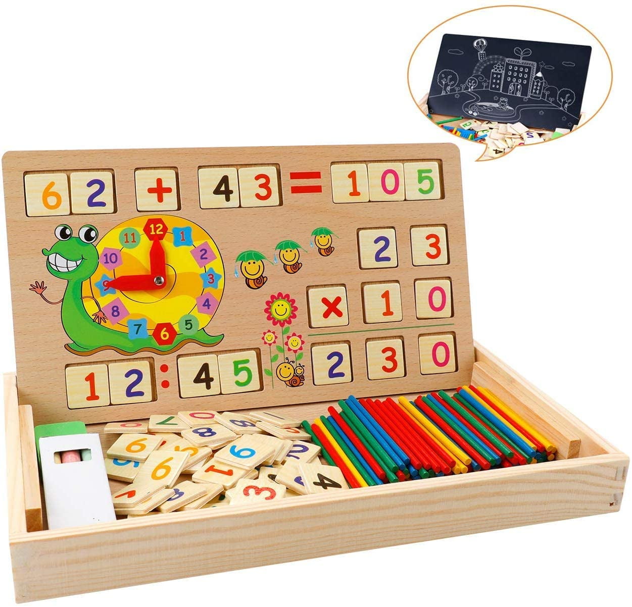 Wooden Block Arithmetic Number Time Counting Rods Box Toys Educational LD 
