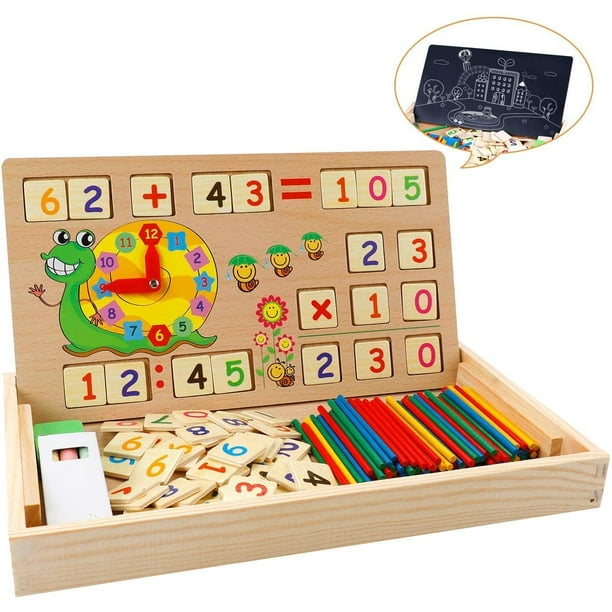 Jouet éducatif en bois, jouet d'apprentissage de dessin de comptage de  temps pour enfants avec gomme à craie Doodle Board, jouet d'apprentissage  pour tout-petits garçons de 3 ans et plus 