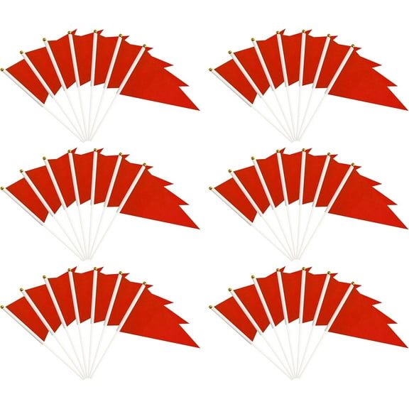 50 Pack Red Pennant Stick Flag, Small Mini Solid Color Hand Held DIY Blank Flag On Stick, Party Decorations,Sports Club,School,Festival Celebration (Red) Red
