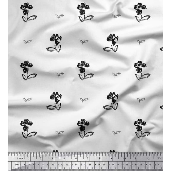 Soimoi Cotton Duck Fabric Leaves & Floral Artistic Printed Fabric 1 Yard 42 Inch Wide