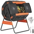 thumbnail image 2 of Outsunny Compost Bin Outdoor, 53 Gal Dual Chamber Tumbling Composter with Adjustable Vents, BPA Free Rotating Tumbling Composter, Orange, 2 of 9