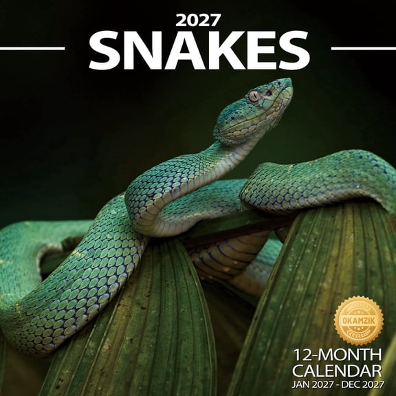 2027 Wall Calendar,Snakes Hangable Monthly Planner Calendar For Animals Lovers