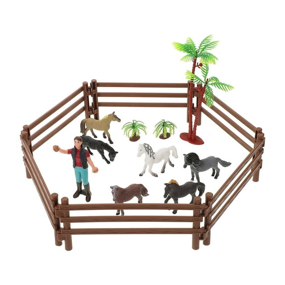 Raindrops 1 Set Miniature Horse Playset Miniature Horse Statue Horse Fence Toy Miniature Fence Farm Toy