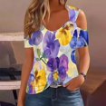 thumbnail image 2 of Blusas de Manga Corta para las Mujeres Sexy Frío Hombro Suéter Cuello en V Top Sólido, Blusas para las Mujeres Casual, 2 of 5
