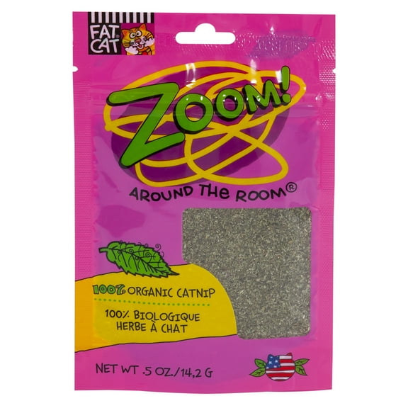Fat Cat Zoom Around The Room 100% Organic Catnip in Zip Sealed Bag, 0.5 oz (14.2 g), Pack of 1