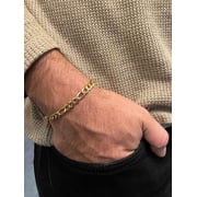 ChainsHouse 14k Gold Plated Figaro Link Bracelets for Women Men 6mm Hypoallergenic Jewelry Gift, 7.5inch