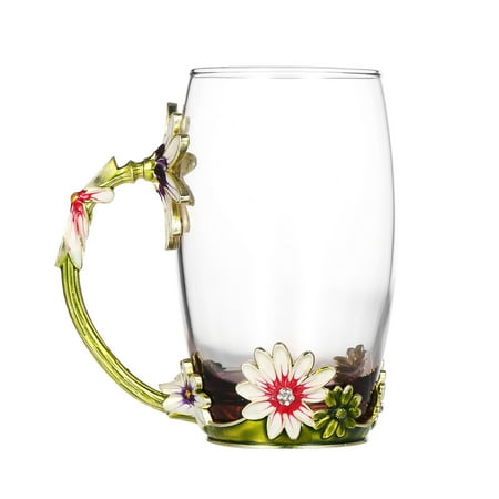 

Green Chrysanthemum Enamel Craft Water Cup Drink Mug with Handle Design Tea Coffee Cup with Spoon Cleaning Cloth Set 350ML