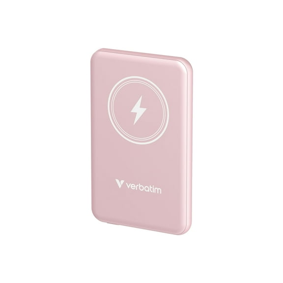 Verbatim Charge 'n' Go - Wireless power bank - magnetic mount - Li-pol - 5000 mAh - 20 Watt - 2.4 A - Apple Fast Charge, PD 3.0, QC 3.0, Apple 2.4A, USB BC 1.2 (USB-C) - pink