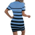 thumbnail image 6 of Womens Bodycon Mini Dress Striped Short Sleeve Ribbed Knit Slim Fit Vacation Long Blue S, 6 of 9