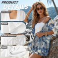 thumbnail image 6 of FKEKYI Grunge Camo Blue Print Women's 2 Piece Short Set Open Front Shirt Top & Shorts with Elastic Waist Beachwear Loungewear Set for Ladies Summer Outfits, XL, 6 of 7