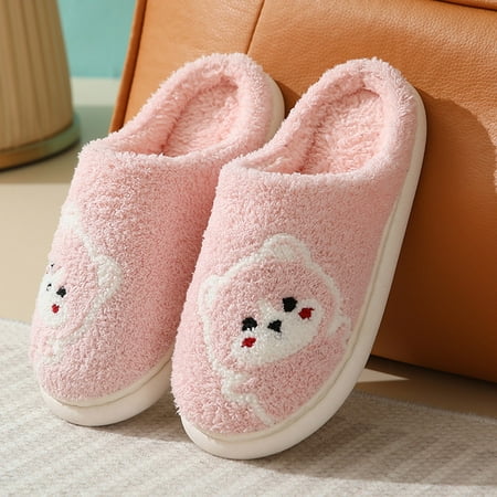 

Winter Couples Women Warm Home Baotou Plush Soft Bottom Comfortable Solid Color Flat Cotton Slippers Pink 7.5