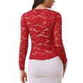 thumbnail image 4 of INSPIRE CHIC Women's Floral Lace Cardigans Tie Front Ruffled Hem Sheer Crop Bolero Shrug XS Red, 4 of 7