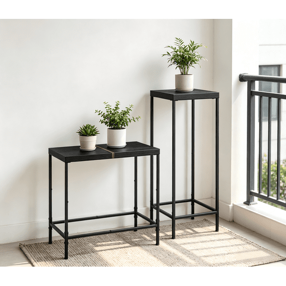 Set of 2 Black Side Tables – Modern Industrial End Tables with Metal Frame for Living Room and Bedroom