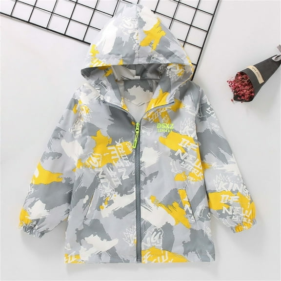 CPNG Boys Girls Letter Graphic Rain Jackets Ski Snow Lightweight Waterproof Rain Wear Hooded Raincoats Outdoor Windbreakers for Kids Rain Coat