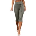 thumbnail image 4 of hoksml Women Wrap Tie Side Bow Capri Leggings High Waist Stretch Slim Cropped Trousers for Office Daily Date Wear, 4 of 8