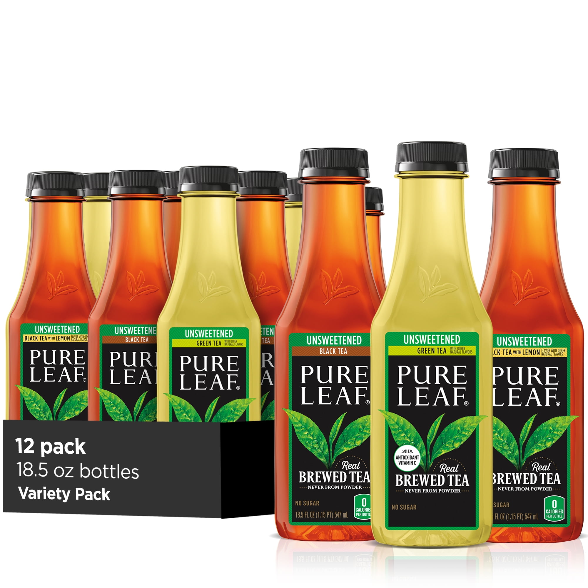 (12 Bottles) Pure Leaf Iced Tea, Unsweetened Variety Pack, 18.5 fl oz