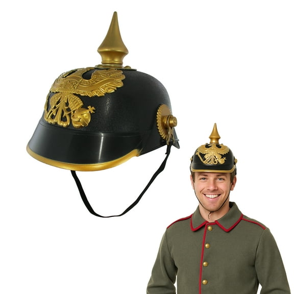 Nicky Bigs Novelties Adult Plastic Pickelhaube Helmet - Officer Spiked Costume Helmets - Cosplay Costumes Accessories, One Size, Black/Gold
