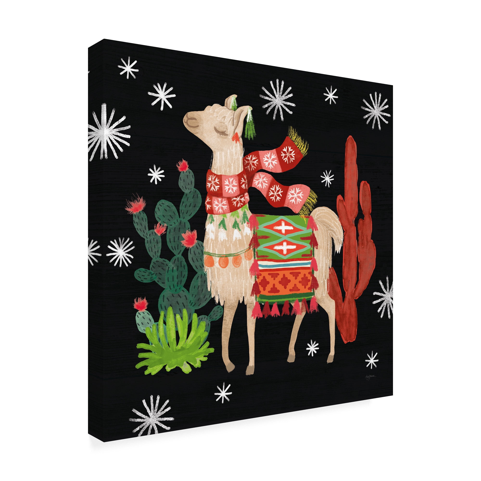 Trademark Fine Art 'Lovely Llamas IV Christmas Black' Canvas Art by Mary Urban