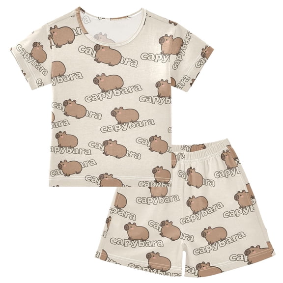 joogoo Capybaras Cute Pattern Pajama Sets Short Sleeve Cotton 2-Piece Sleepwear 10Y