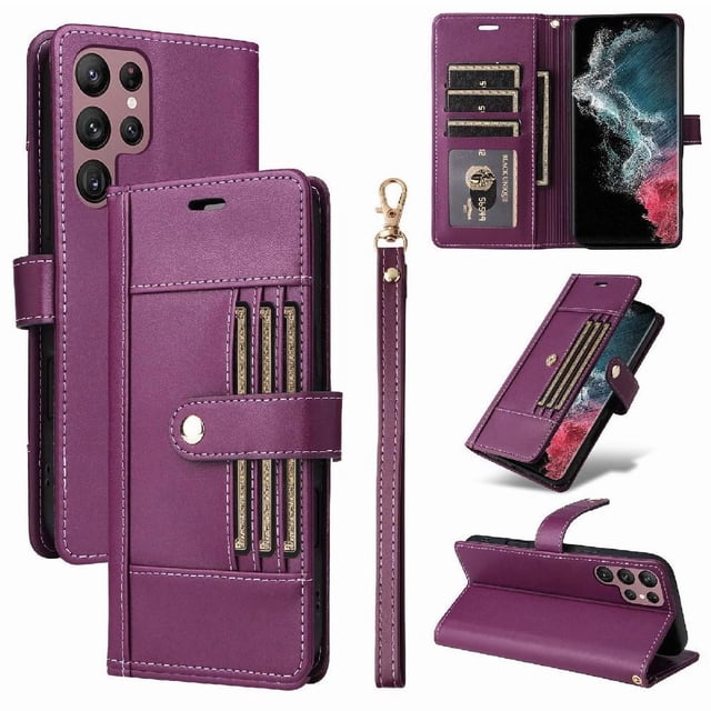 FOXDOCK Funda tipo Cartera para Samsung Galaxy S24 Ultra – Cubierta de Cuero PU con Múltiples Ranuras, Bolsillo para Efectivo y Correa de Muñeca