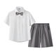 thumbnail image 1 of Odeerbi Niños 3 Piezas Caballero Traje Formal Preppy Traje Manga Corta Camisa de Vestido + Traje Pantalones Cortos + Corbata Colegial Conjunto de Uniforme, 1 of 9