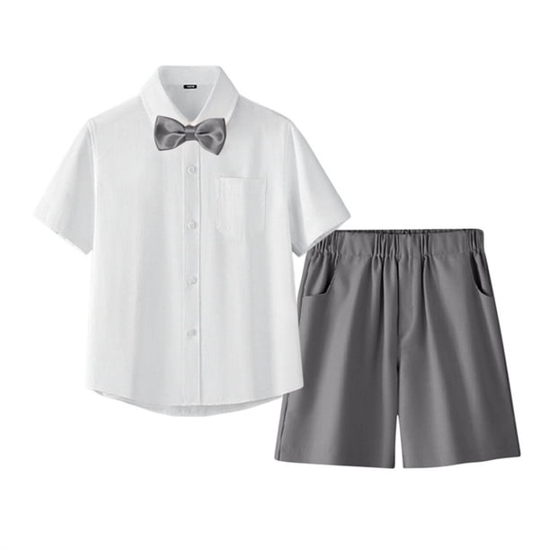 Odeerbi Niños 3 Piezas Caballero Traje Formal Preppy Traje Manga Corta Camisa de Vestido + Traje Pantalones Cortos + Corbata Colegial Conjunto de Uniforme