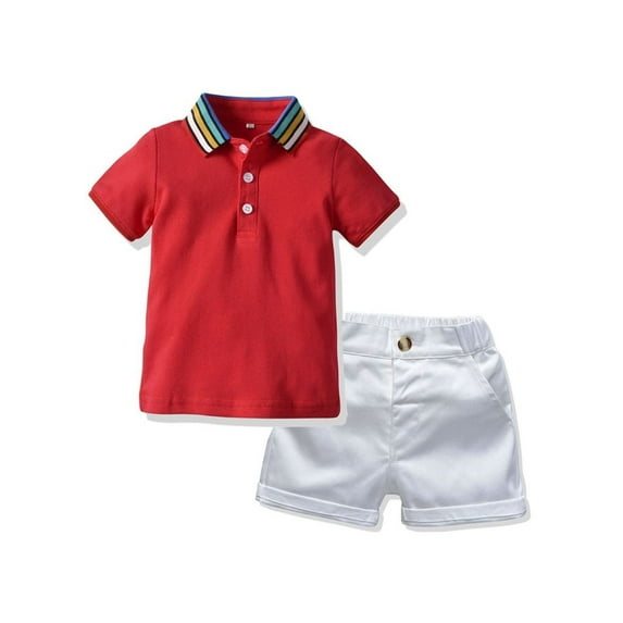 CradlePlanet Toddler Boys Polo Red T-Shirt ,white Shorts, Outfit Set, Summer, Birthday Gift