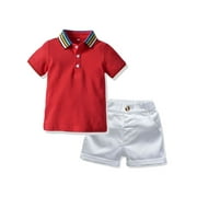 CradlePlanet Toddler Boys Polo Red T-Shirt ,white Shorts, Outfit Set, Summer, Birthday Gift