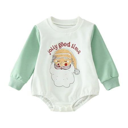 

Toddler Boys Girls Christmas Long Sleeve Cartoon Letter Prints Triangle Romper Bodysuits