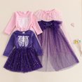 thumbnail image 3 of Gupgi Ensemble de Robes d'Halloween pour Filles, 1 2 3 4 5 6 Ans Robe à Manches Longues Imprimé Squelette + Châle en Tulle à Sequins, 3 of 9