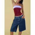 thumbnail image 4 of Women High Waist Denim Bermuda Shorts Loose Wide Leg Knee‑Length Jean Shorts, 4 of 5