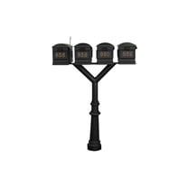 Qualarc PENPST4-800-LM Penfield Quad Mailbox Post System, Decorative Fluted Base with 4 Lewiston Mailboxes - Black